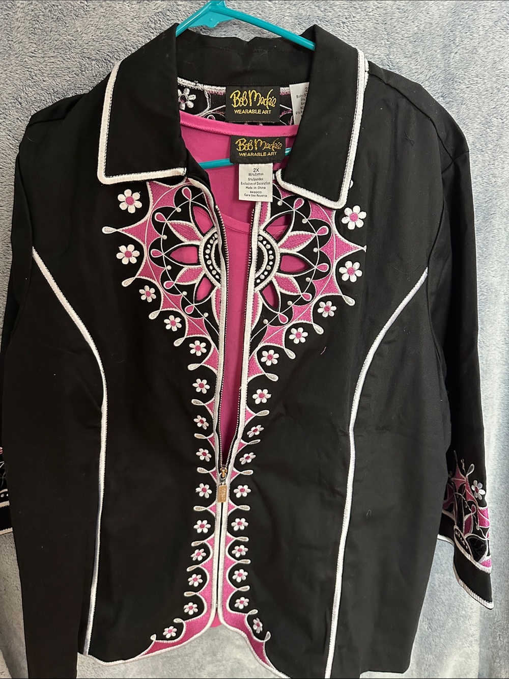 Black & Pink Embroidered Women's Jacket and Shirt Set
